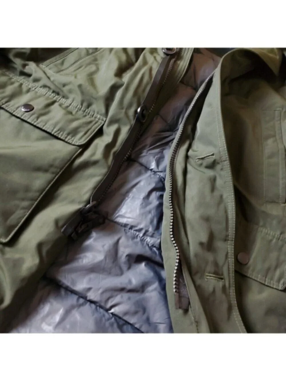 Tommy Hilfiger Parka Jacket Mens XL Green Polyester Hood Cargo Pocket Dark